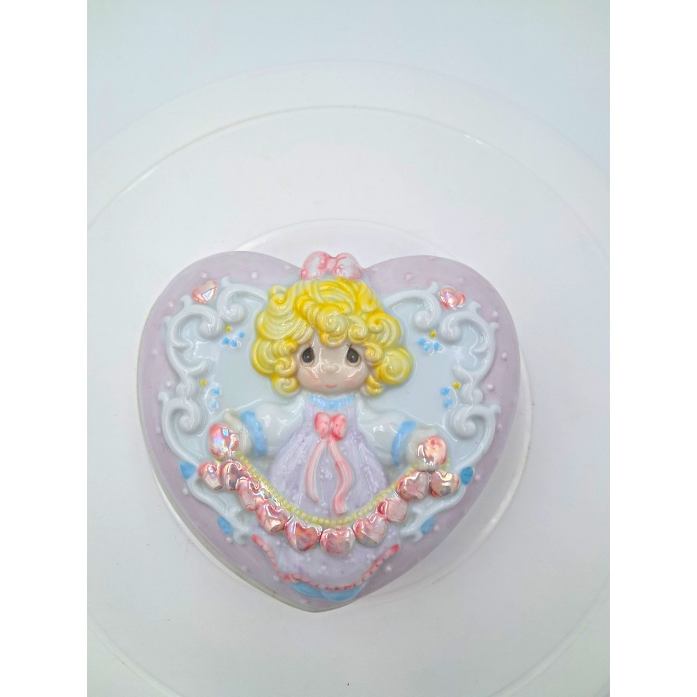 Precious Moments 1995 Heart Trinket Box w/ Lid Porcelain Pink Pastel Hearts
